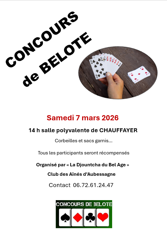 Concours de belote : 7 mars 2026