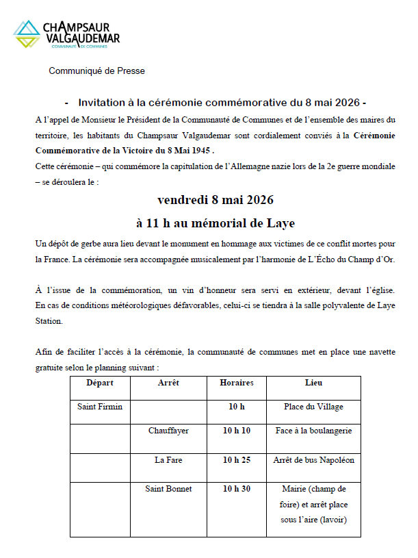 Cérémonie commémorative du 8 mai 2026 à Laye
