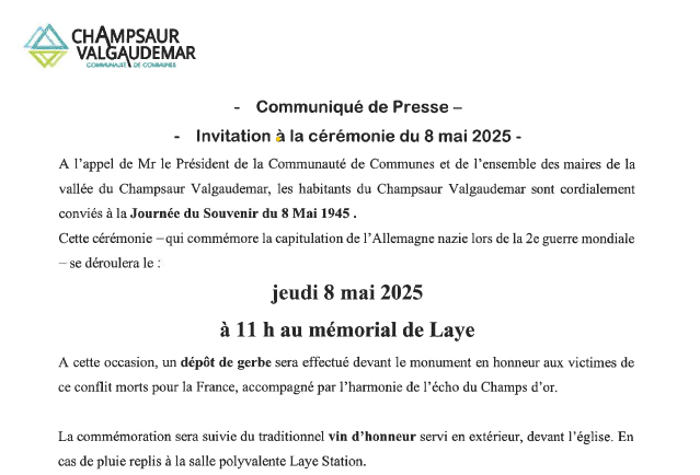 Cérémonie du 8 mai au mémorial de Laye