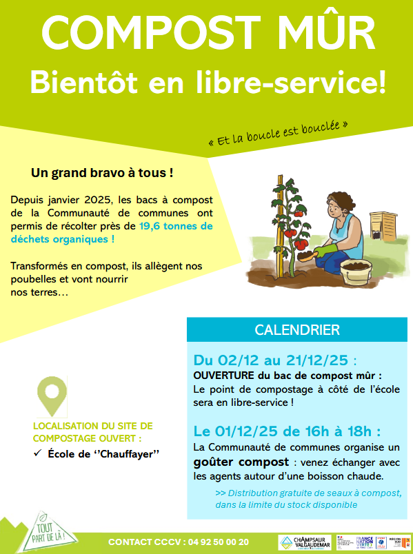 Permanence "Goûter compost" à l'école d'Aubessagne le 1er décembre 2025 de 16h à 18h