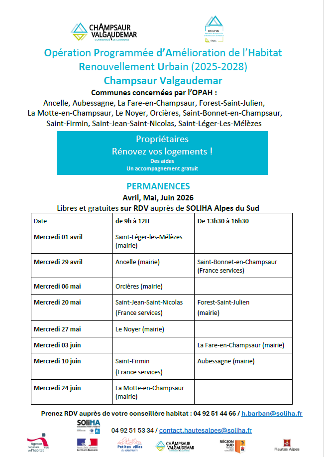 Opération Programmée d'Amélioration de l'Habitat (OPAH) : permanence à Aubessagne le 10 juin 2026